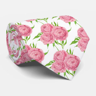 Peony bouquet watercolor pattern neck tie