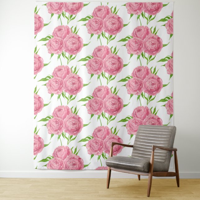 Peony bouquet watercolor pattern tapestry (In Situ)
