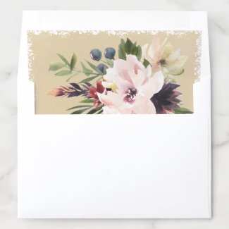 Peony Bouquet Watercolor Tan Envelope Liner 5X7