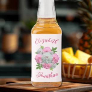 Peony Bouquet Wedding Liquor Bottle Label