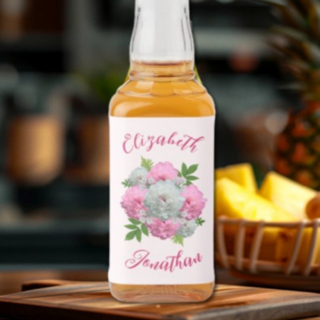 Peony Bouquet Wedding Liquor Bottle Label (Creator Uploaded)