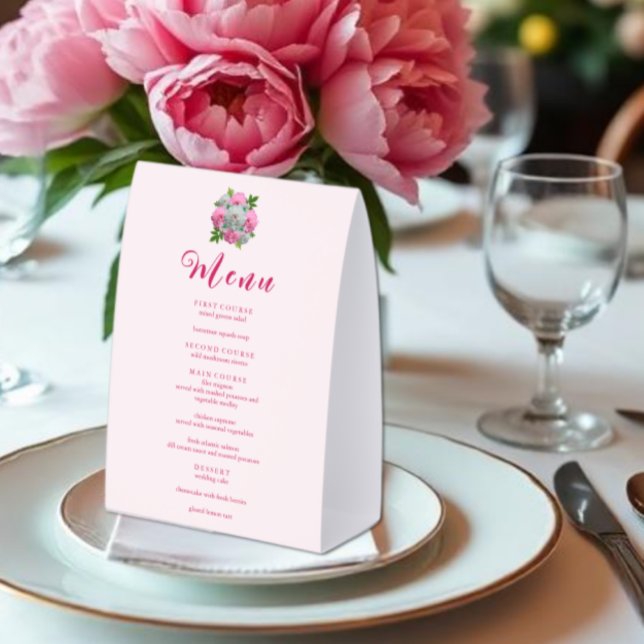 Peony Bouquet Wedding Menu Paper Table Tent (Creator Uploaded)
