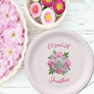 Peony Bouquet Wedding Paper Plates