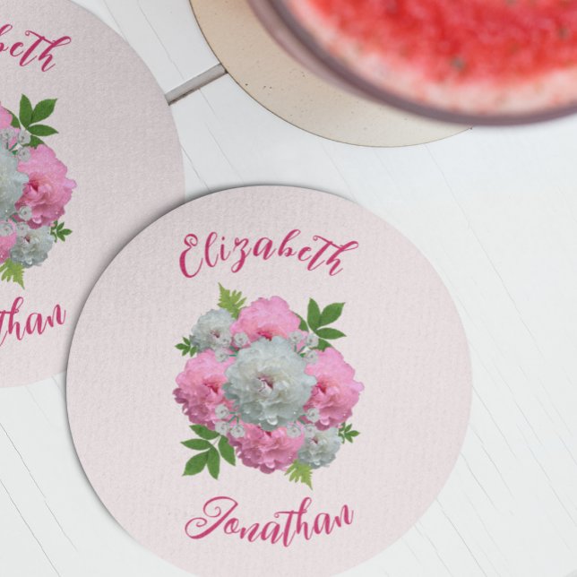 Peony Bouquet Wedding Round Paper Coaster (Creator Uploaded)