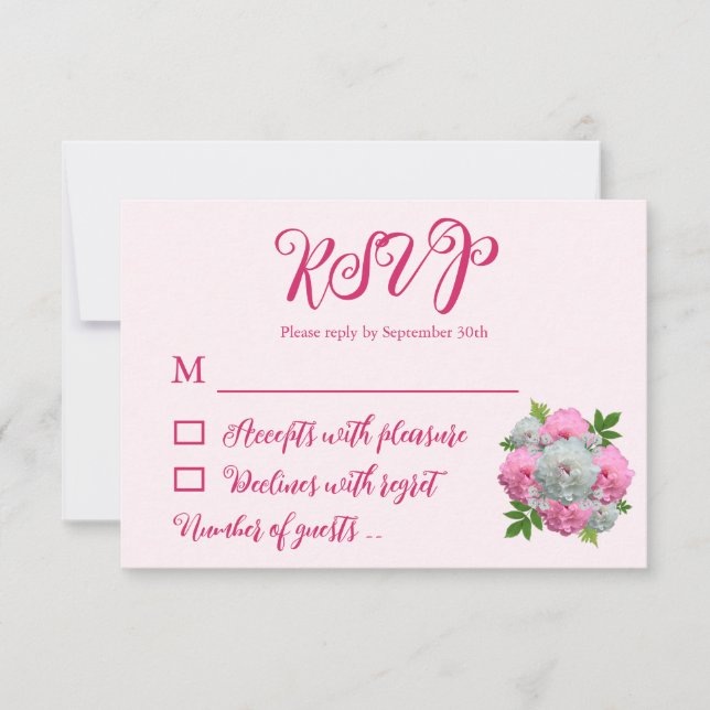 Peony Bouquet Wedding RSVP Card (Front)