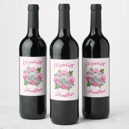 Peony Bouquet Wedding Wine Label