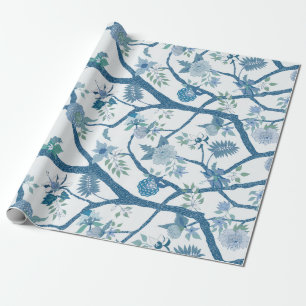 Peony Branch in Blue Greens Wrapping Paper