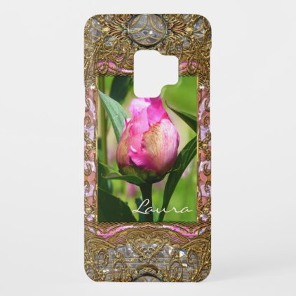 Peony Bud Elegant Floral Monogram Case-Mate Samsung Galaxy S9 Case