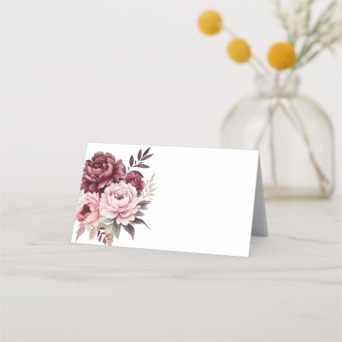 Peony Burgundy Pink Peonies Fall Floral Wedding Place Card