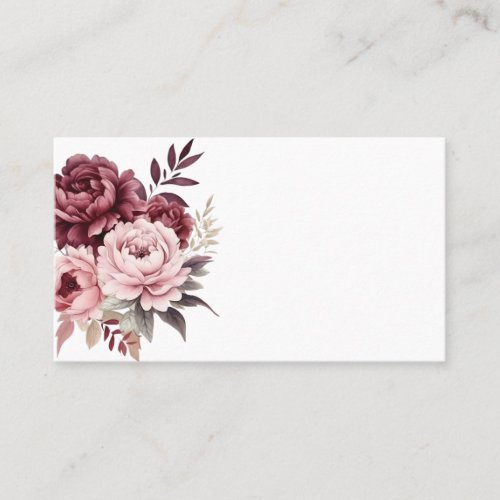 Peony Burgundy Pink Watercolor Floral Wedding Place Card