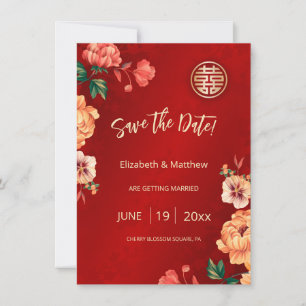 Peony Chinese Wedding Double Happiness Save The Date