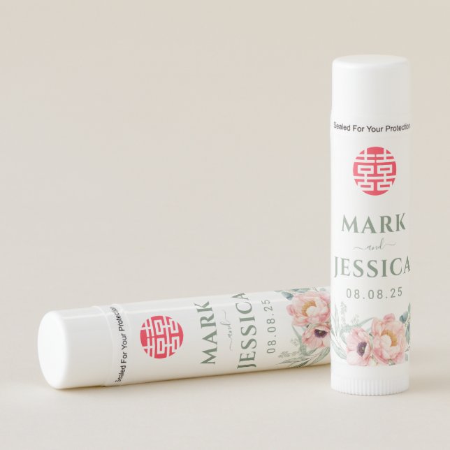 Peony Chinese Wedding Lip Balm Favo (Front)