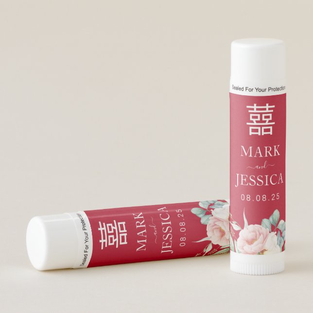 Peony Chinese Wedding Lip Balm Favor (Front)
