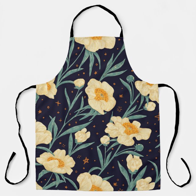 Peony Claire de Lune plants seamless pattern. Hand Apron (Front)