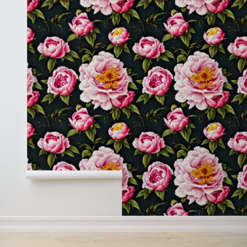 Peony country meadow flower seamless pattern wallpaper 