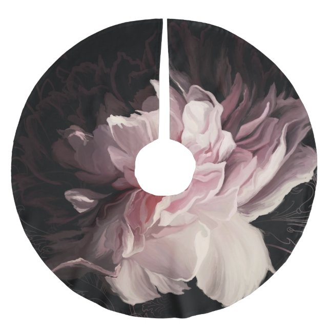 Peony Dark Wall: Painted Flower Design Brushed Polyester Tree Skirt (Front)
