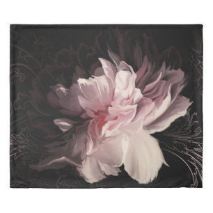 Peony Dark Wall: Painted Flower Design Duvet Cover