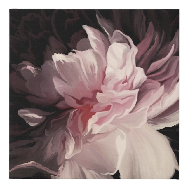 Peony Dark Wall: Painted Flower Design Faux Canvas Print (Front)