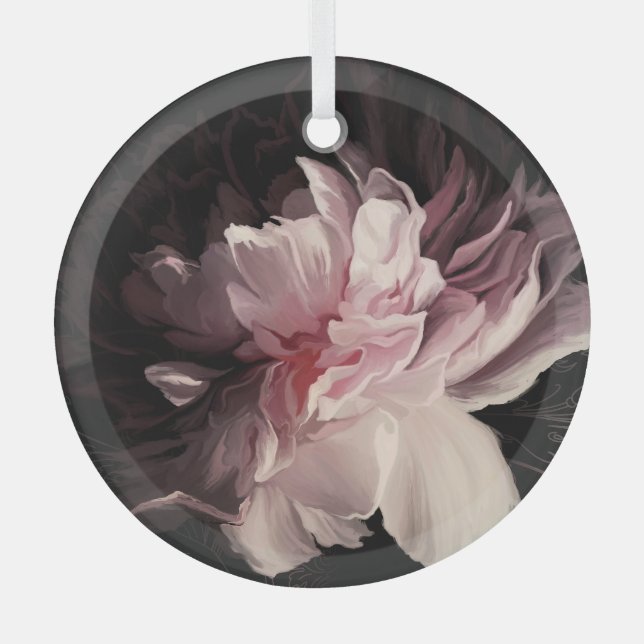 Peony Dark Wall: Painted Flower Design Glass Ornament (Front)