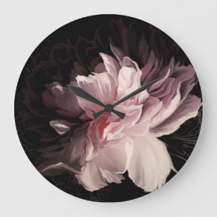 Peony Dark Wall: Painted Flower Design Large Clock
