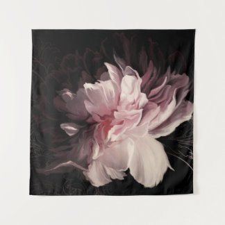 Peony Dark Wall: Painted Flower Design Tapestry