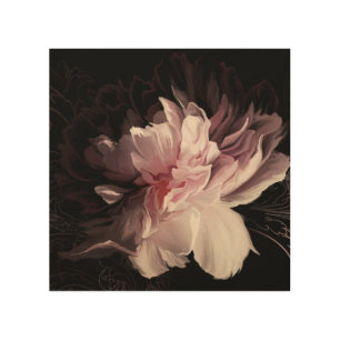Peony Dark Wall: Painted Flower Design Wood Wall Art