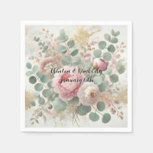 Peony Drama Light Cocktail Wedding Paper Napkins