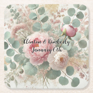 Peony Drama Paper & Party Plates Square Paper Coaster