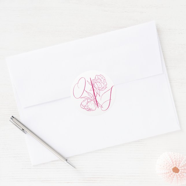 Peony Elegance Wedding Classic Round Sticker (Envelope)
