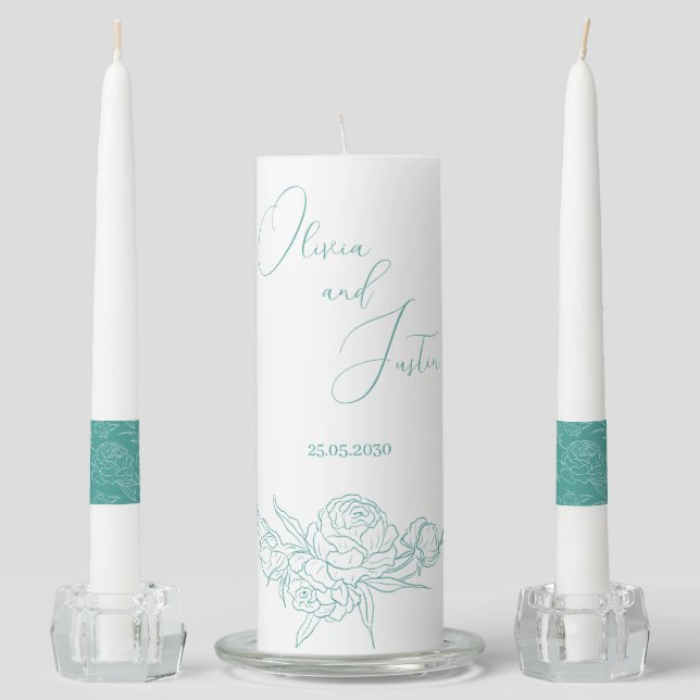 Peony Elegance Wedding Unity Candle Set (Front)