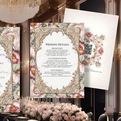 Peony Elegant Floral Gold Pink and Sage Details Invitation