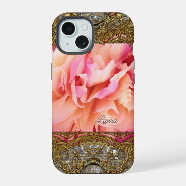 Peony Elegant Fluff Monogram Iphone Case (Back)