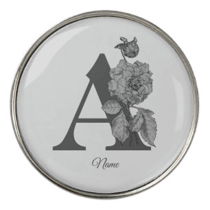 Peony Elegant Monogram Initial A Personalized Golf Ball Marker