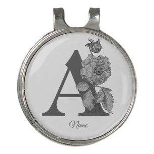 Peony Elegant Monogram Initial A Personalized Golf Hat Clip