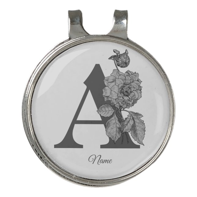 Peony Elegant Monogram Initial A Personalized Golf Hat Clip (Front)