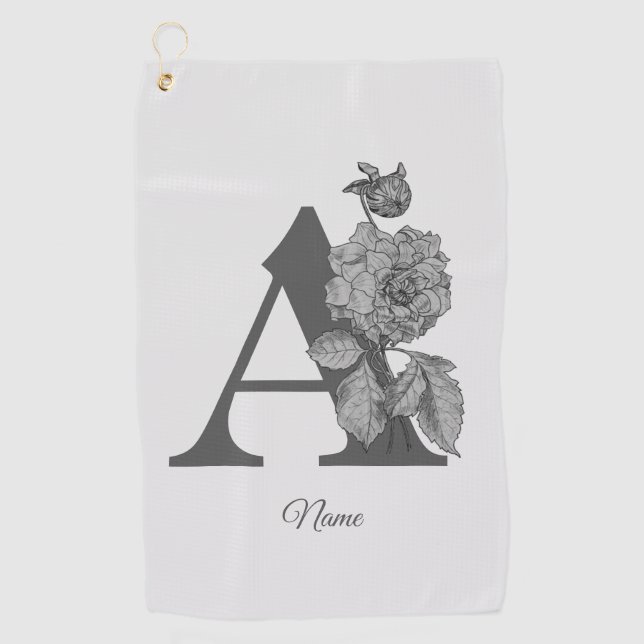Peony Elegant Monogram Initial A Personalized Golf Towel (Front)