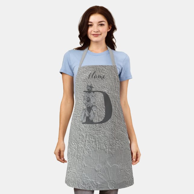 Peony Elegant Monogram Initial D Personalized Apron (Worn)