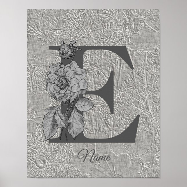 Peony Elegant Monogram Initial E Personalized  Poster (Front)