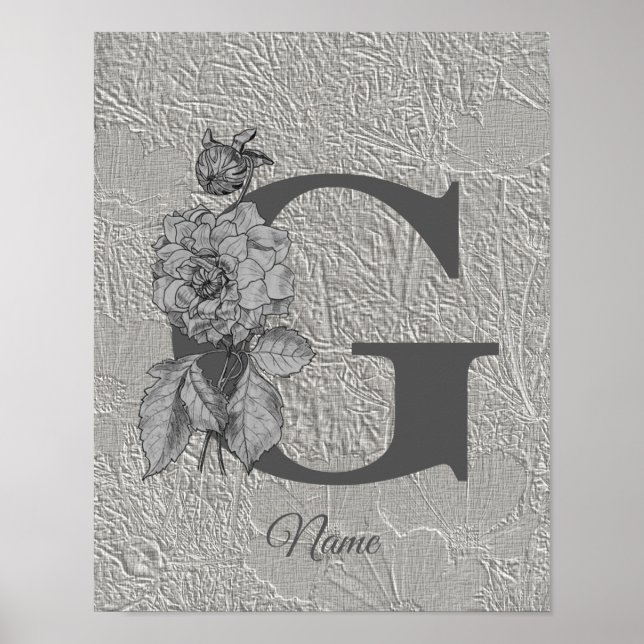 Peony Elegant Monogram Initial G Personalized Poster (Front)