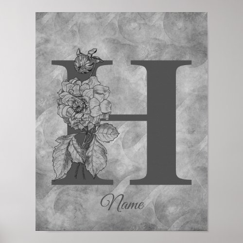 Peony Elegant Monogram Initial H Personalized Poster