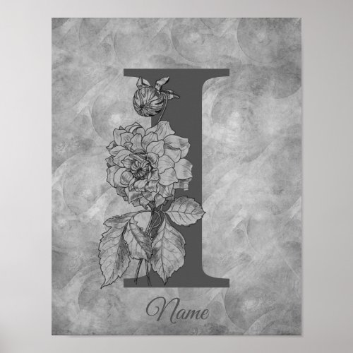 Peony Elegant Monogram Initial I Personalized Poster