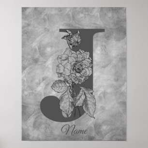 Peony Elegant Monogram Initial J Personalized Poster
