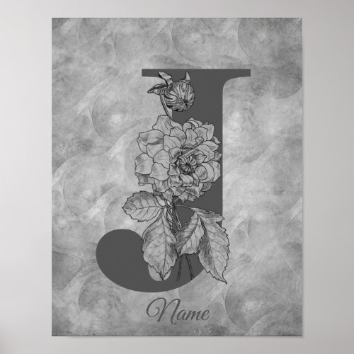 Peony Elegant Monogram Initial J Personalized Poster