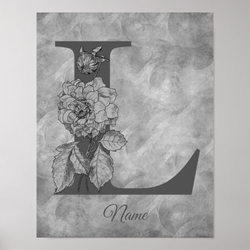 Peony Elegant Monogram Initial L Personalized Poster