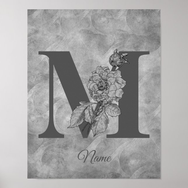 Peony Elegant Monogram Initial M Personalized Poster (Front)