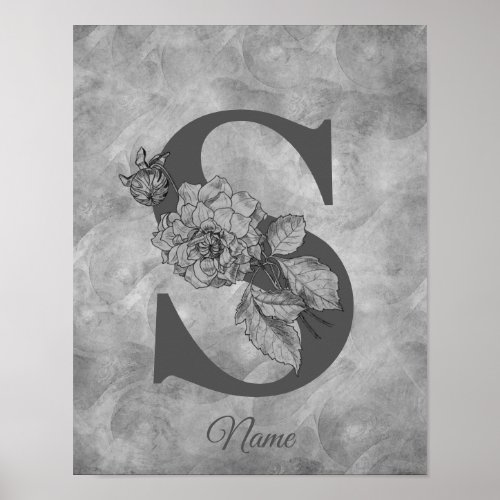 Peony Elegant Monogram Initial S Personalized Poster