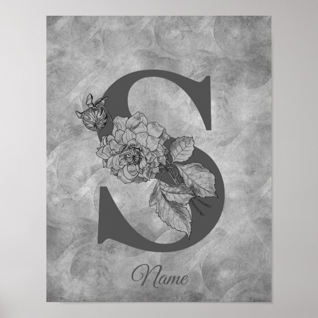 Peony Elegant Monogram Initial S Personalized Poster (Front)