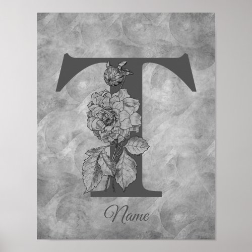 Peony Elegant Monogram Initial T Personalized Poster