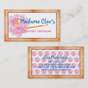 Peony faux lace crochet hook yarn crafts business card
