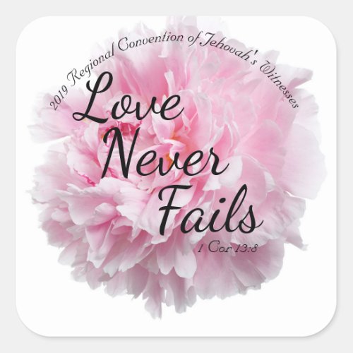 Peony Floral 2019 JW CONVENTION Love Never Fails Square Sticker